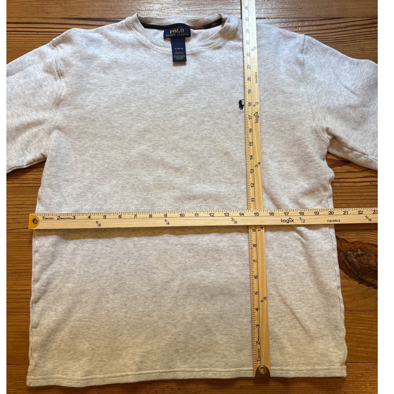 Polo Ralph Lauren Thermal Shirt Mens Grey Long Sleeve Waffle Knit SIZE XL gallery
