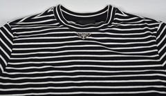 Men’s Prada Black & White Striped Knit T-Shirt S | Metal Plaque Detail