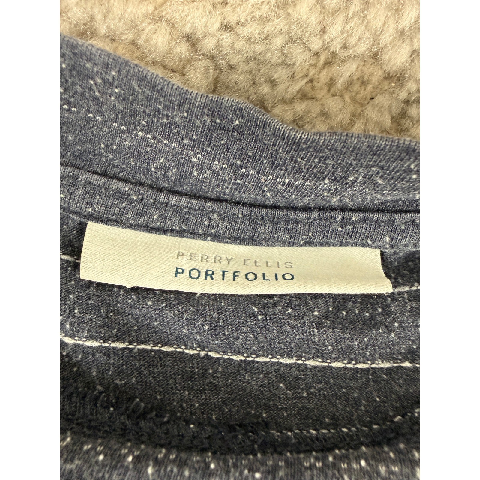 Perry Ellis Portfolio Size M Striped Pocket Casual T-Shirt Blue Short Sleeve Men gallery