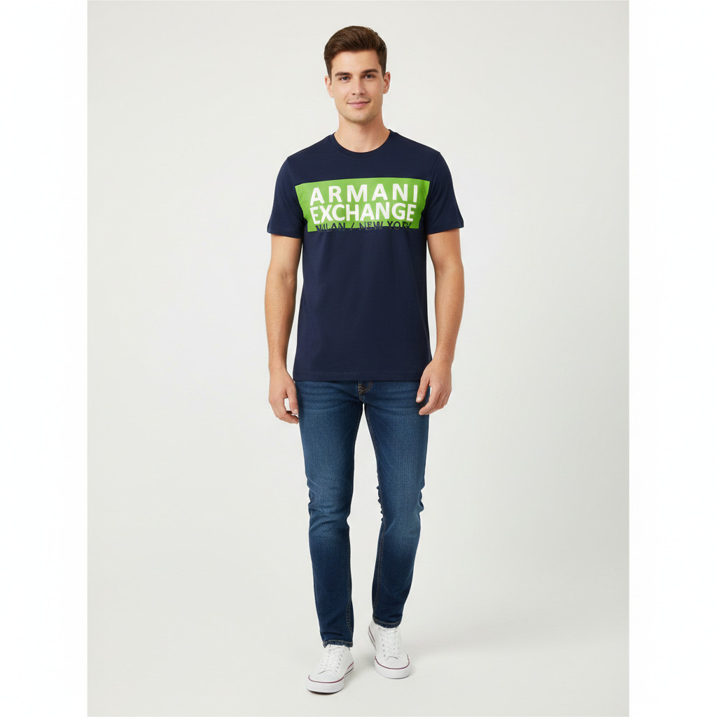 ARMANI EXCHANGE Navy Blue AX-06 Short Sleeve Slim Fit Designer Mens T-shirt NWT gallery