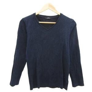 5351 Pour les Hommes Navy Wool Blend V-Neck T-shirt Cut & Sew Plain Used gallery