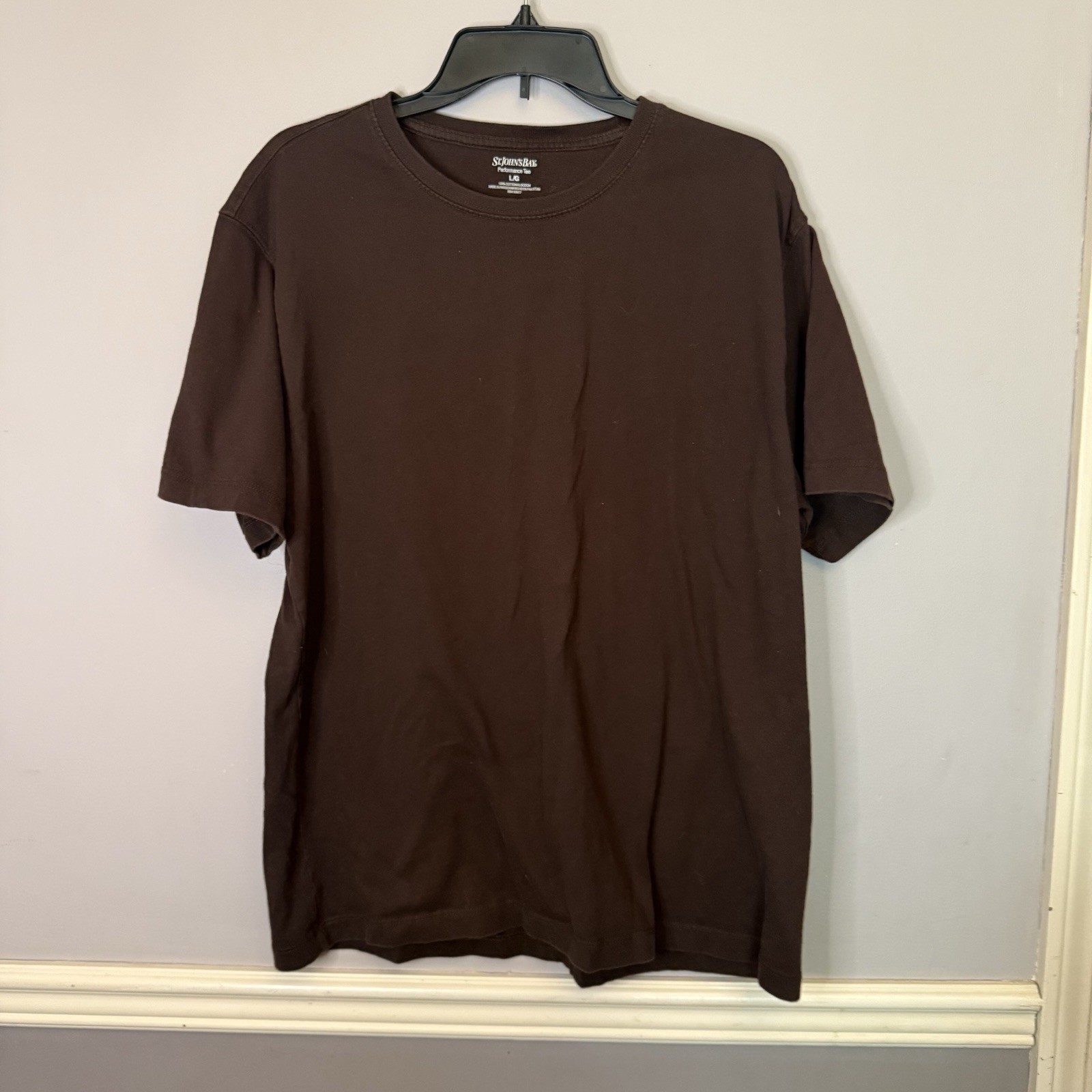 St Johns Bay Shirt Mens Large Short Sleeve Pullover Cotton Brown Casual gallery
