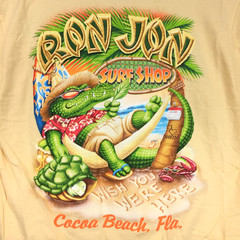 Ron Jon Large (40 in Chest) Yellow Alligator Hammock Palm Coco Beach Florida Tee
