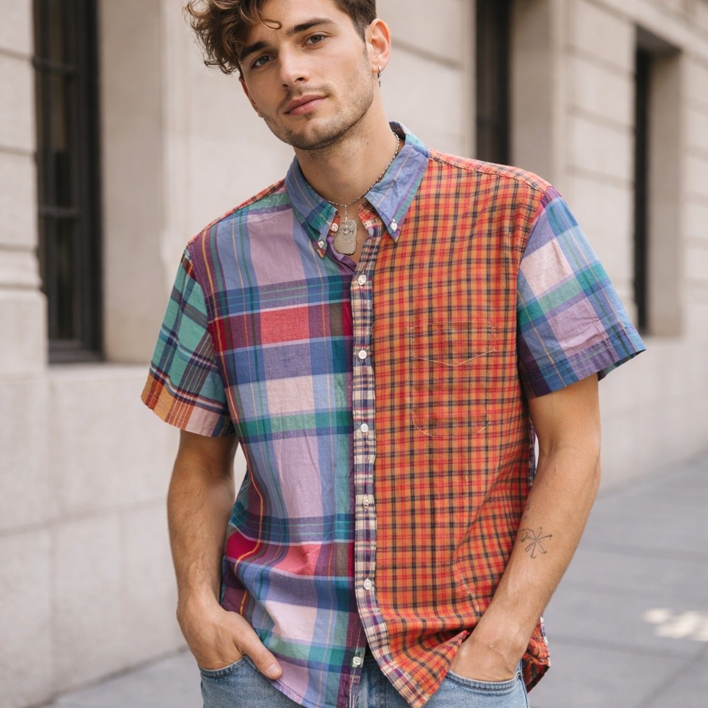 J. Crew Mens Colorful Mixed Plaid Relaxed Indian Madras Button Down Shirt Medium gallery