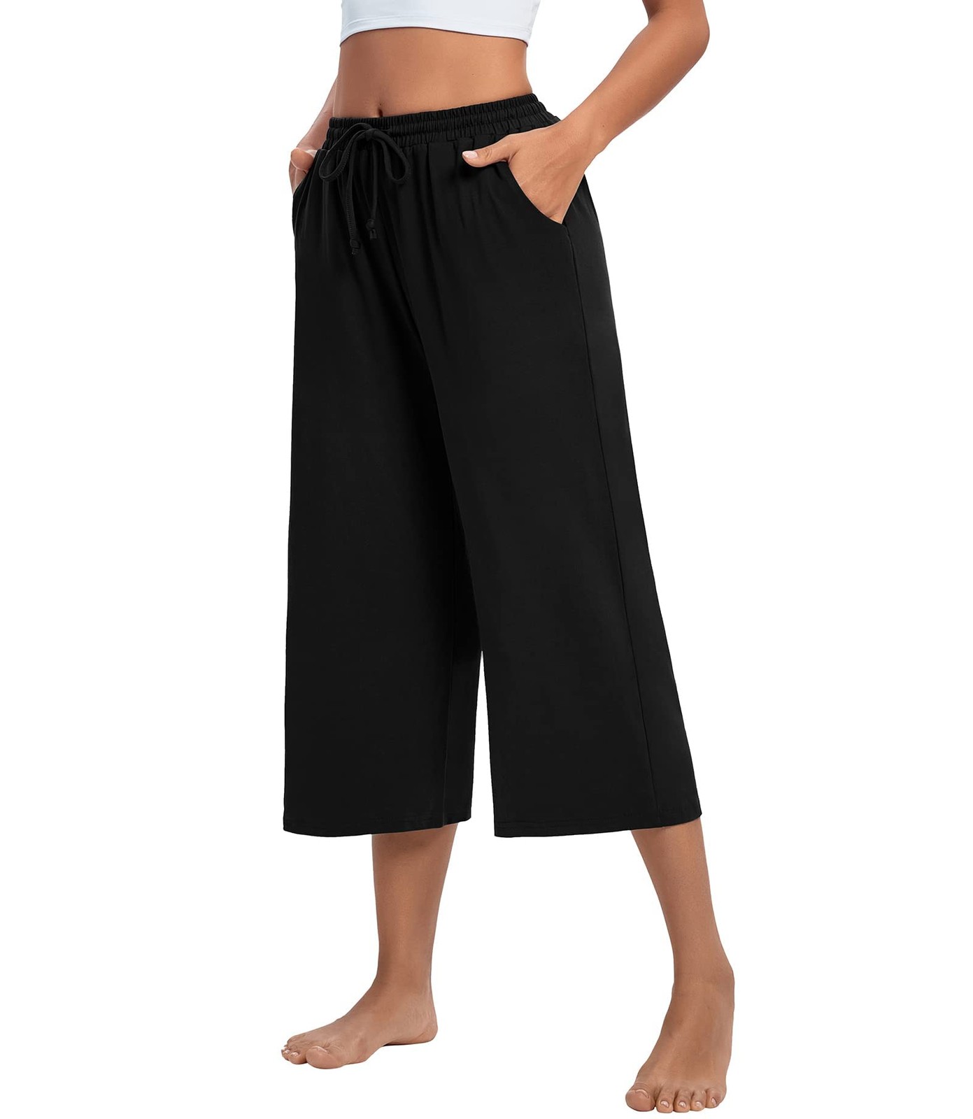 Capris for Women Loose Wide Leg Shorts Yoga Cropped Pajama Pants Pull on Summ... gallery