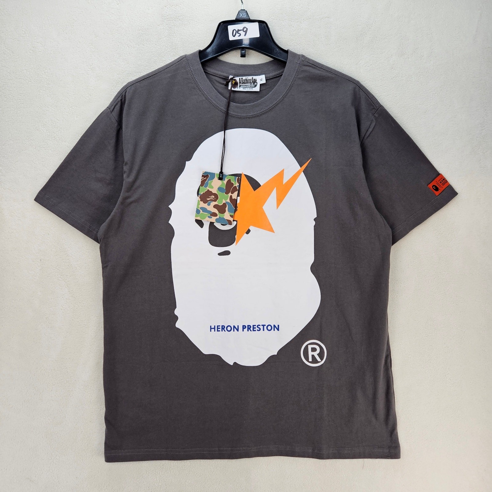 A BATHING APE BAPE X HERON PRESTON XL WORLD GONE MAD 30TH ANNIVERSARY TEE GRAY