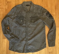 Affliction Black Premium Skull Embroidered Button Up Gray Long Sleeve Shirt Lg