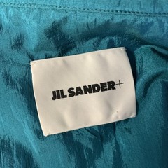 JIL SANDER Size XL Teal Polyamide Silk Camp Short Sleeve Shirt