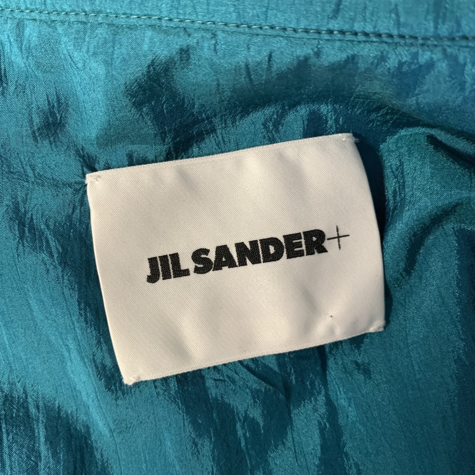 JIL SANDER Size XL Teal Polyamide Silk Camp Short Sleeve Shirt gallery