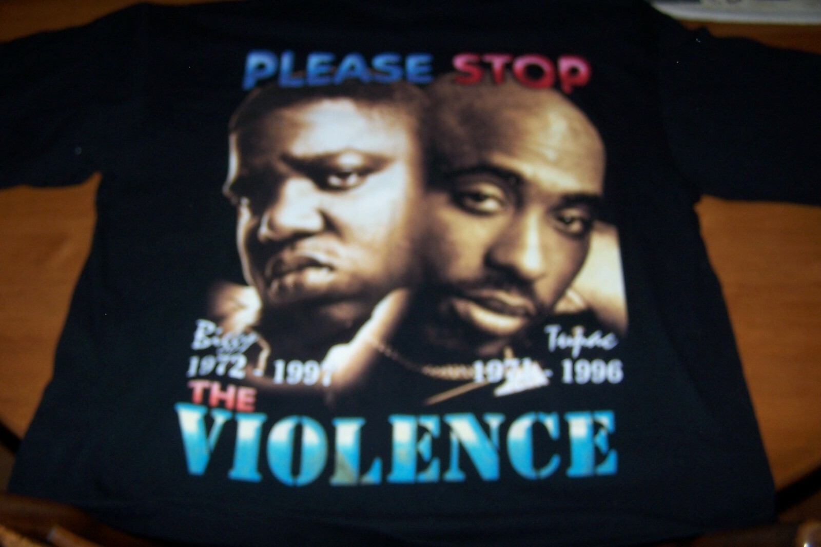 VINTAGE NOTORIOUS BIG MAKAVELI 2PAC MEMORY STOP THE VIOLENCE BLACK XL T-SHIRT gallery