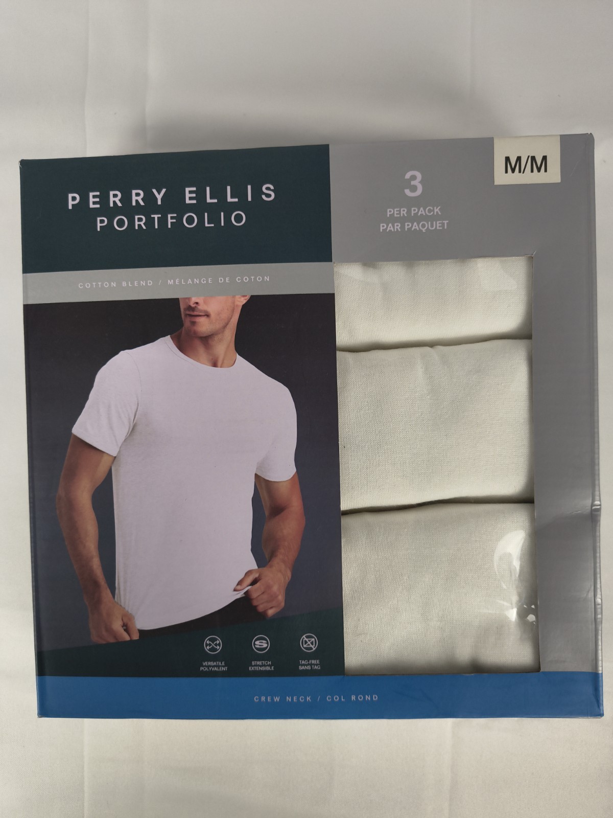 Perry Ellis Portfolio 3 Pack Crew Neck Tee White Cotton Blend Undershirt S M L gallery