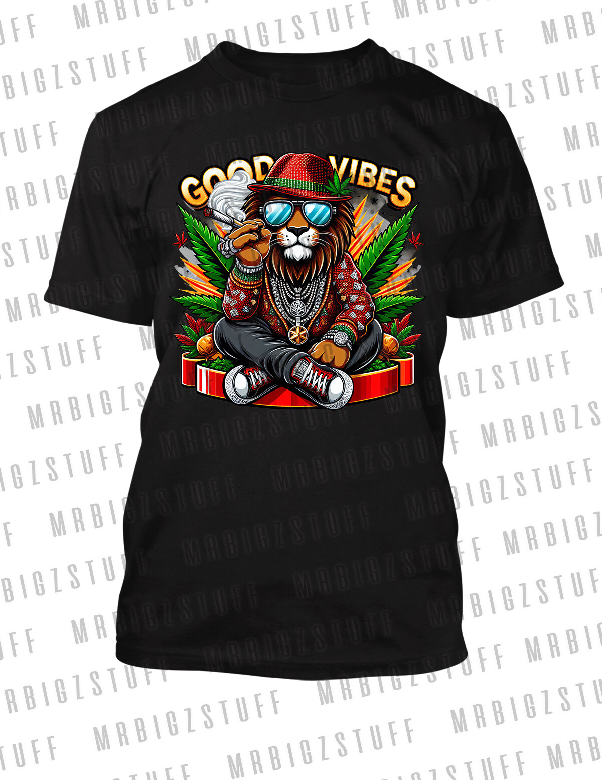 420 Marijuana Good Vibes Lion King Tee Shirt Hip Hop Streetwear Hip Hop T