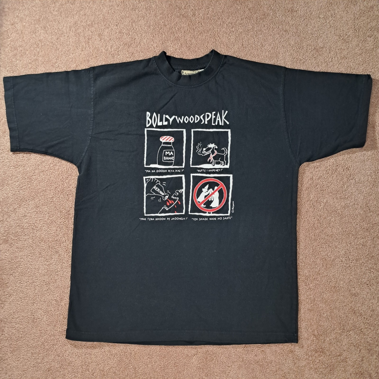 Vintage Tantra India Bollywood Speak Dhobi Graphic T-Shirt Size L Black Tee gallery