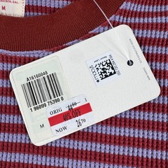 NWT Levi’s Thermal Shirt Men Medium Red Blue Striped Waffle Knit Crew Neck Long