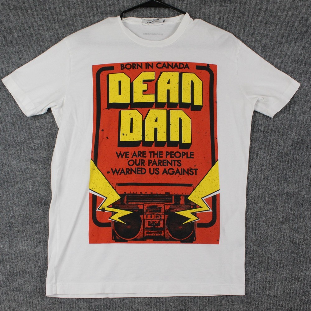 Dsquared2 Shirt Mens Small Maxi Dean Dan Graphic White Retro Tee Casual Luxury