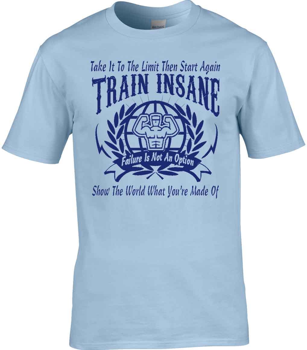 Motivational T-Shirt Gym Exercise Train Insane Keep Fit Work Out Muscle Man gallery