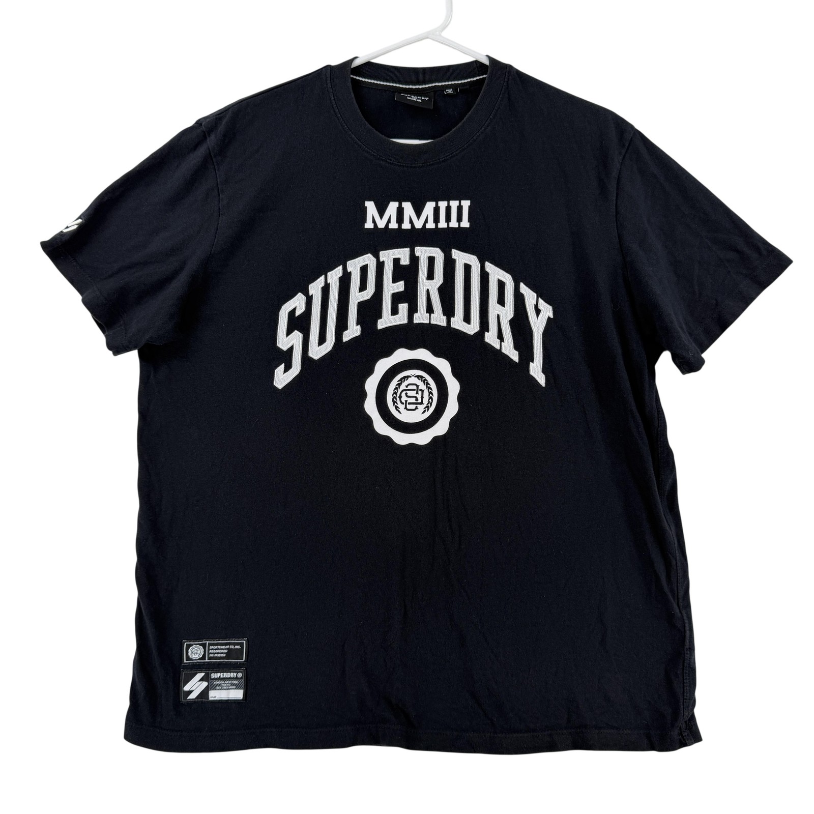 Superdry Shirt Mens Medium Black MMIII Crest Logo Graphic Tee T-Shirt Front gallery