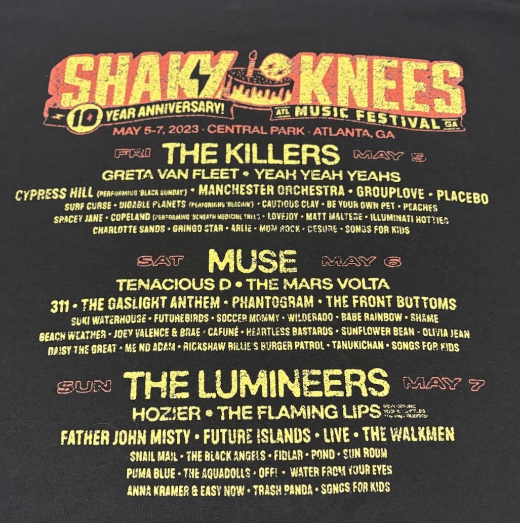 Shaky Knees 2023 Music Festival T-Shirt Atlanta Band Lineup Size Large *Read* gallery