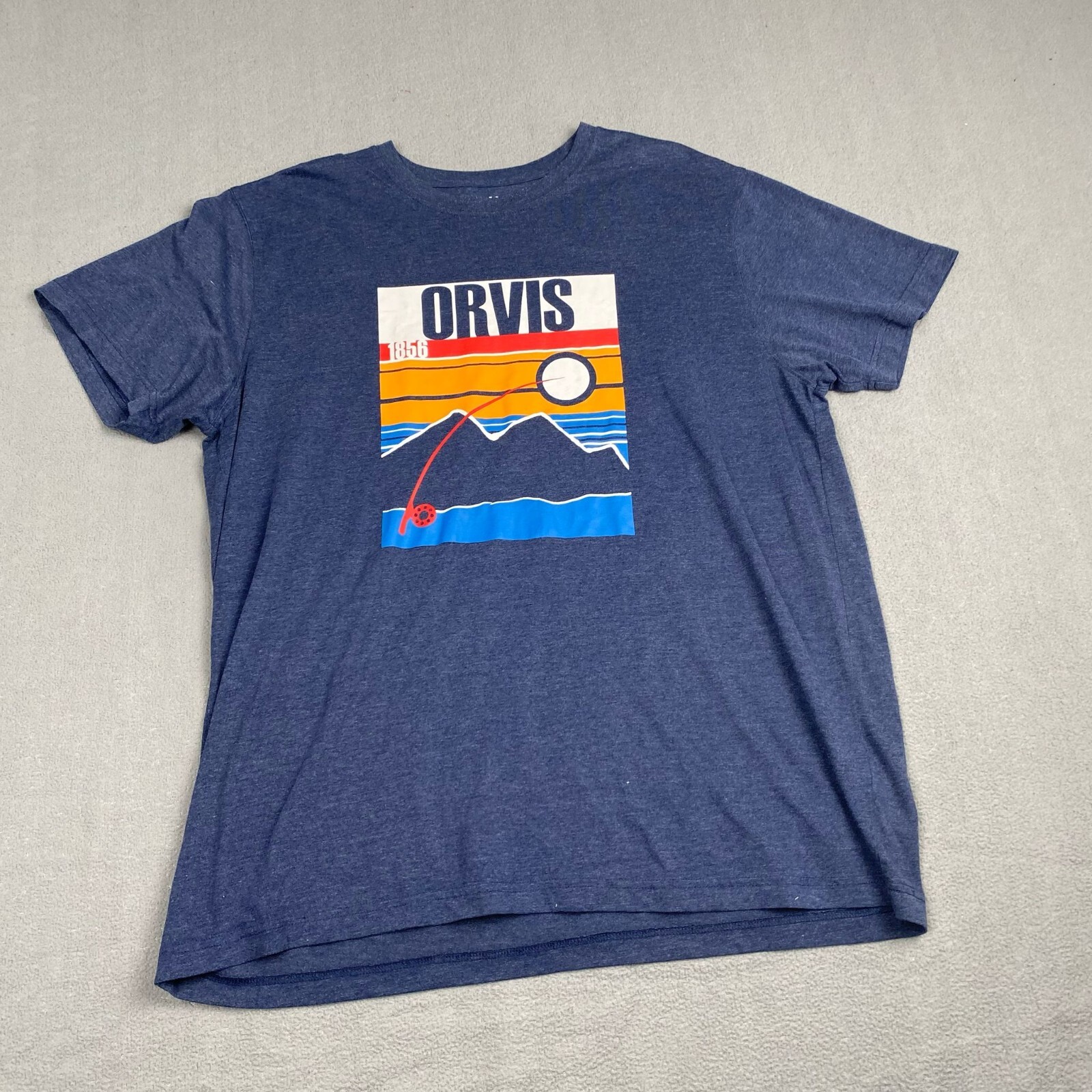 Orvis T-Shirt Men's size XL Dark Blue Pullover Crew Neck Short Sleeve Graphic gallery