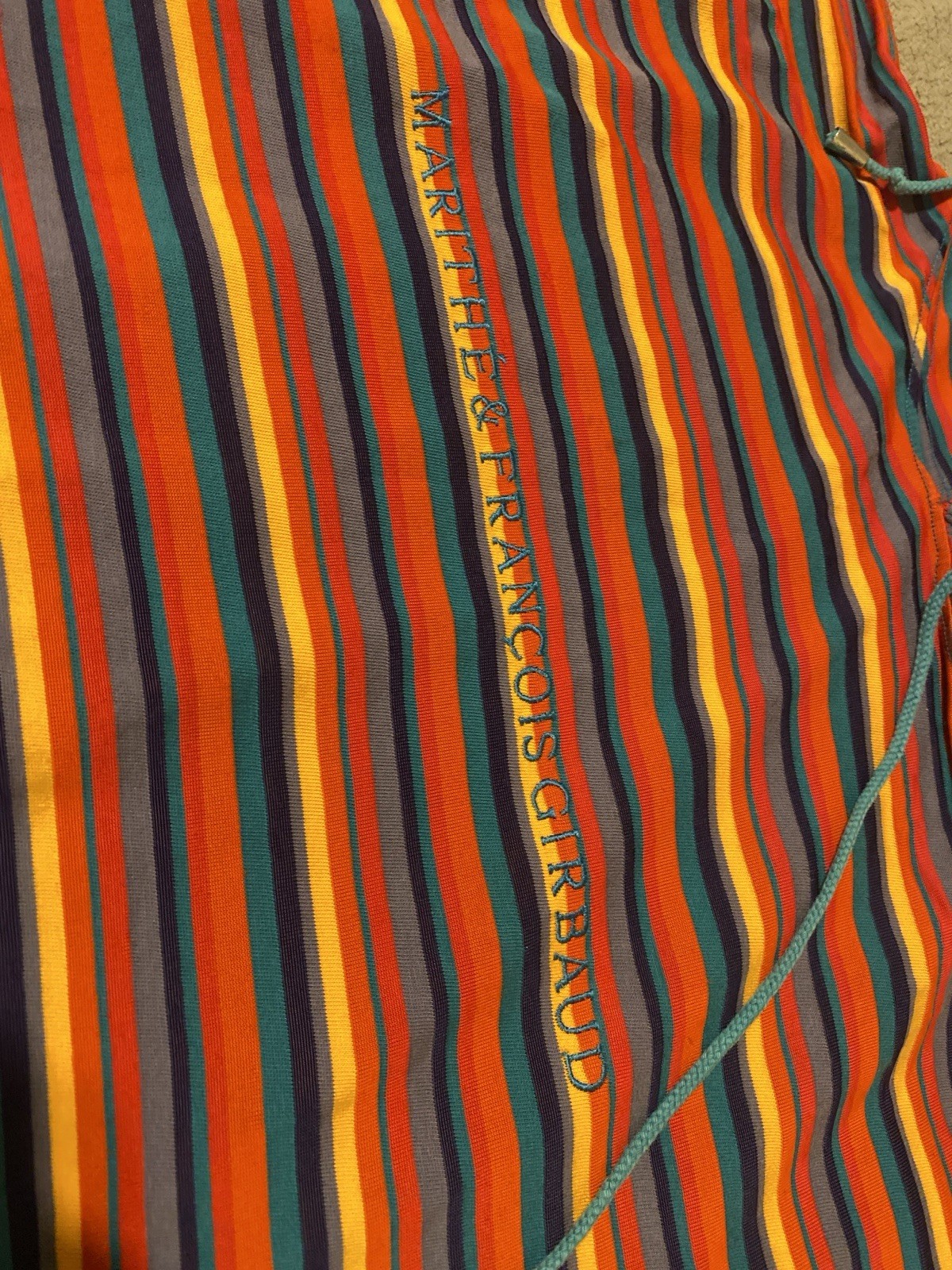 VTG 90's Marithe Francois Girbaud Mens Colorful Stripped Hooded T-Shirt Size M gallery