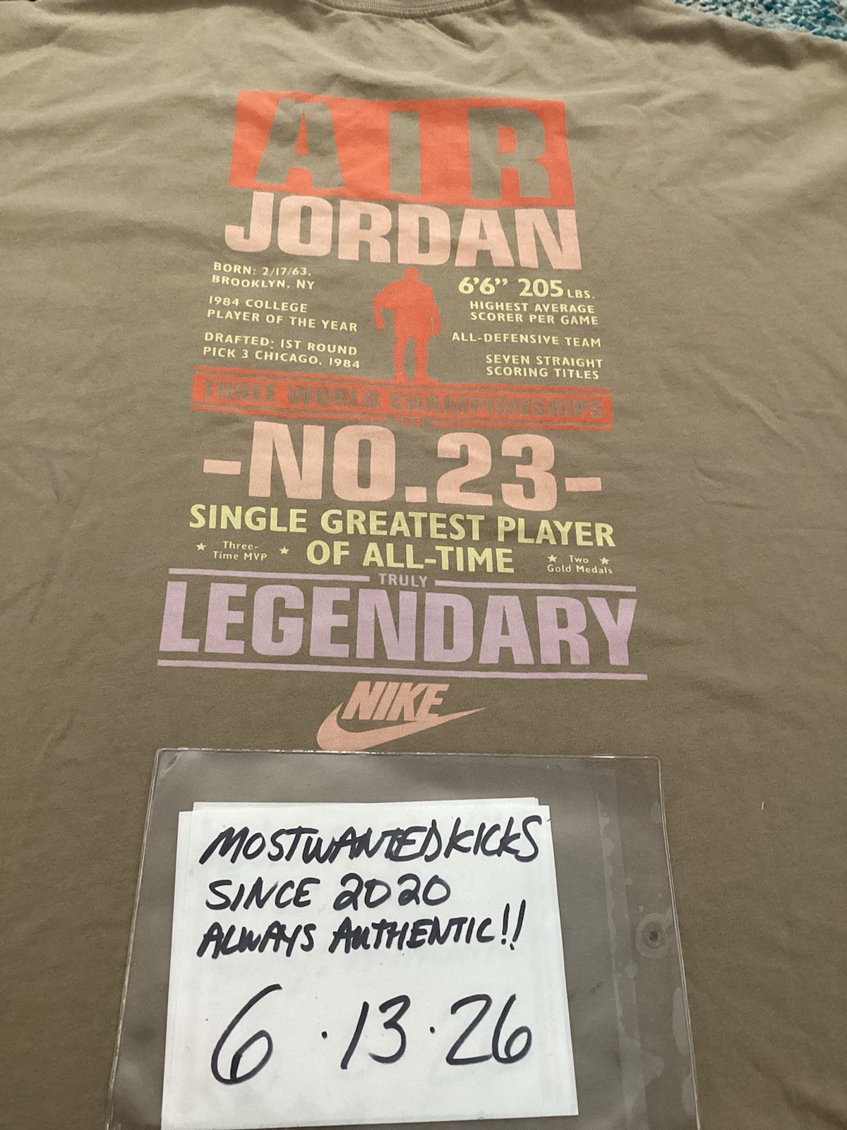 NWT Nike Air Jordan Flight Oversized T-Shirt Khaki & Iced Carmine Men’s Sz XXL gallery