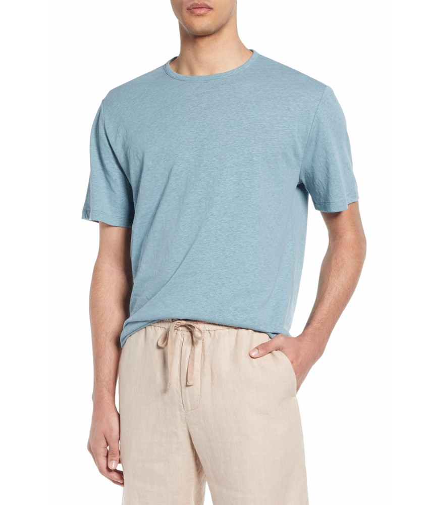 VINCE MEN’S BLUE SHORT SLEEVE SOLID LINEN/COTTON CREW T-SHIRT Sz XXL