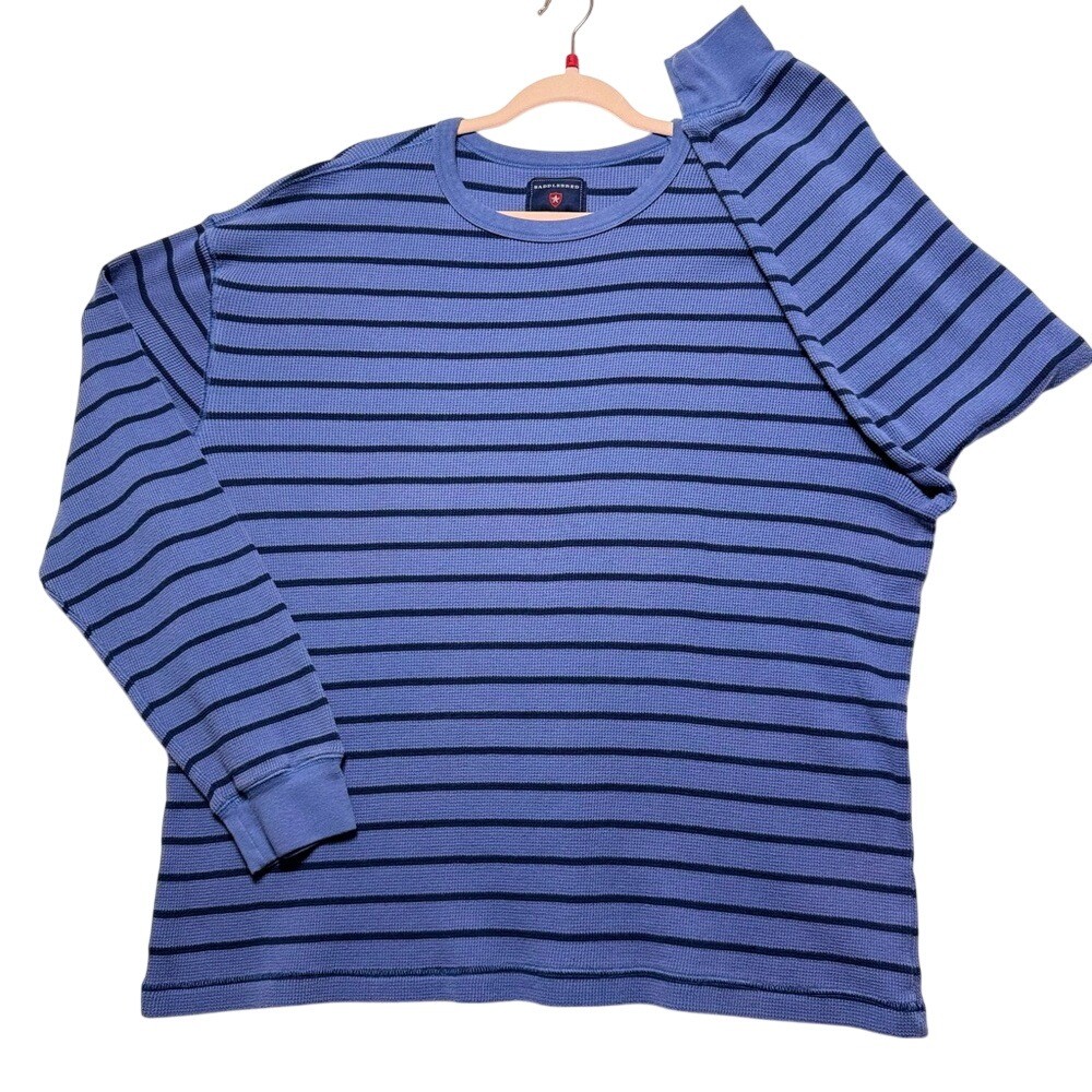 Saddlebred Blue and Black Striped Knit Thermal Shirt Size L Excellent gallery