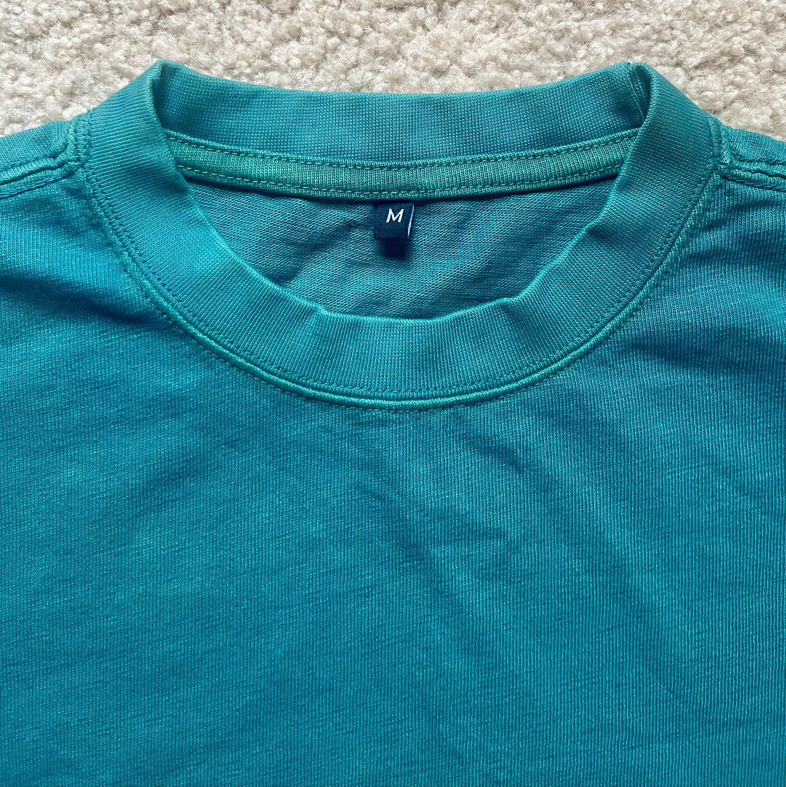 Men's Teal Boxy Tee Heavyweight Blue Green Slub Heavy Crop T-Shirt Size M Med gallery