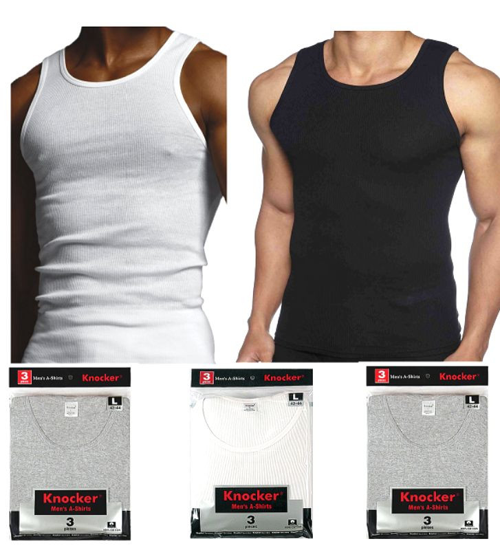 3 pk Mens 100% Cotton Ribbed A-Shirts Undershirts Wife Beater NEW Tank Tops gallery