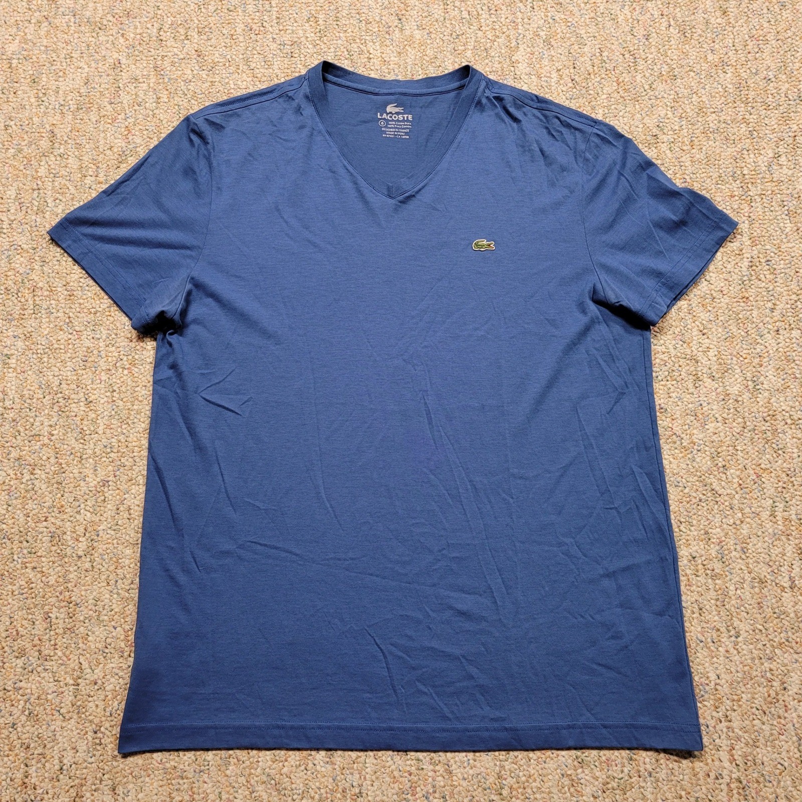 Lacoste T-Shirt Mens Size 6 Blue V-Neck Pima Cotton Short Sleeve Logo Tee gallery