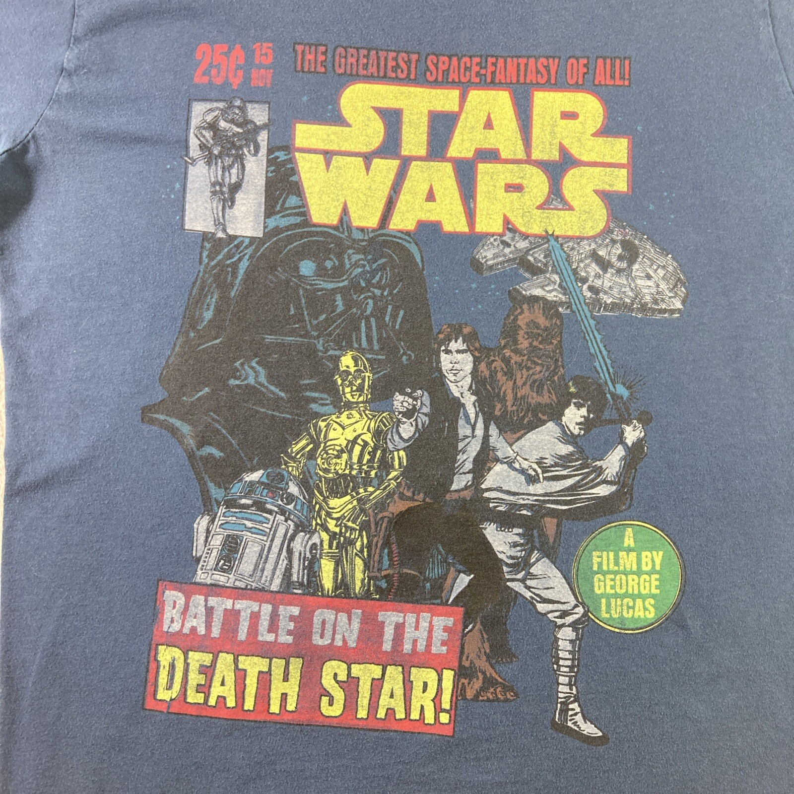 Star Wars Shirt Adult Large Blue Luke Chewy Hans C3P0 Darth Vader Comic Graphic