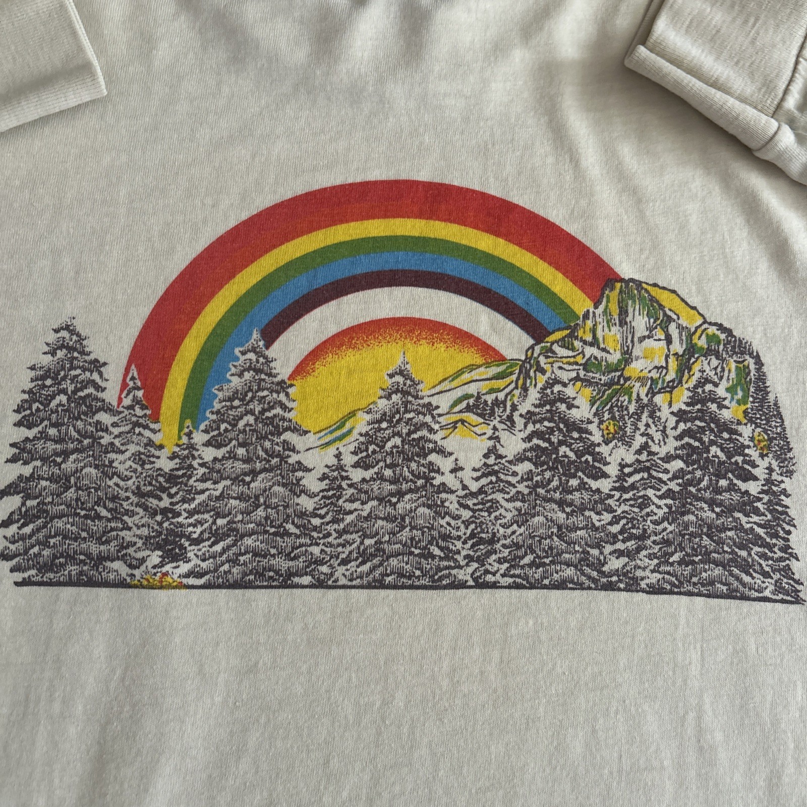 Vintage 80s 90s Yosemite Ski-Touring Selvedge Pocket T-Shirt Size Small Rainbow gallery