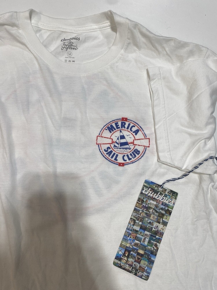 Chubbies T Shirt Mens Medium White America Sail Club Summer Preppy NWT