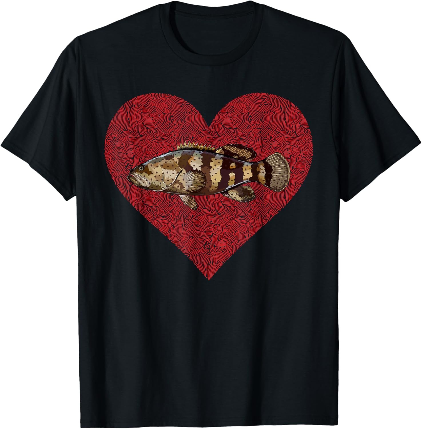 Goliath Grouper Valentines Day Fish Love Fingerprint T-Shirt