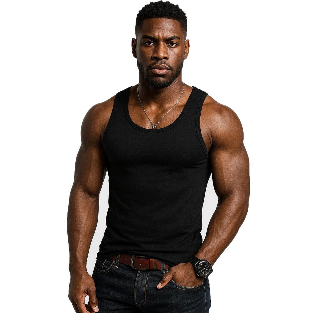 1 3 Packs Black Men 100% Cotton Ribbed Tank Top A-Shirt Wife Beater Undershirts gallery