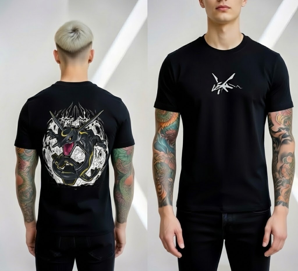 Pokemon Rayquaza T-Shirt Legendary Dragon Anime Graphic Front Back Print Tee gallery