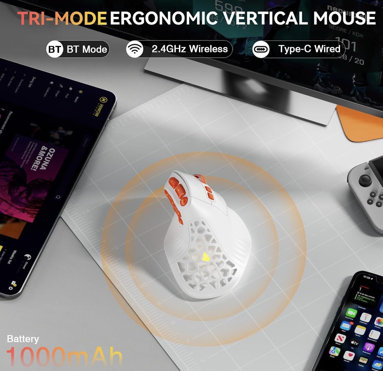SOLAKAKA E9 PRO Vertical MMO Gaming Mouse with 8K Dongle