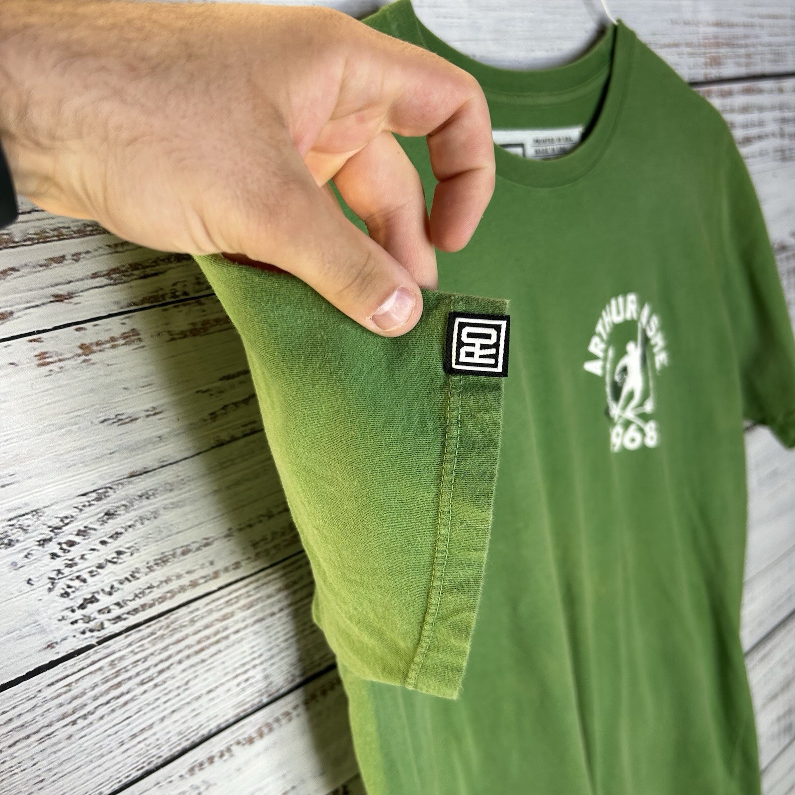 Roots of Fight Arthur Ashe 1968 Double Sided Graphic T-Shirt Green Men’s Large gallery