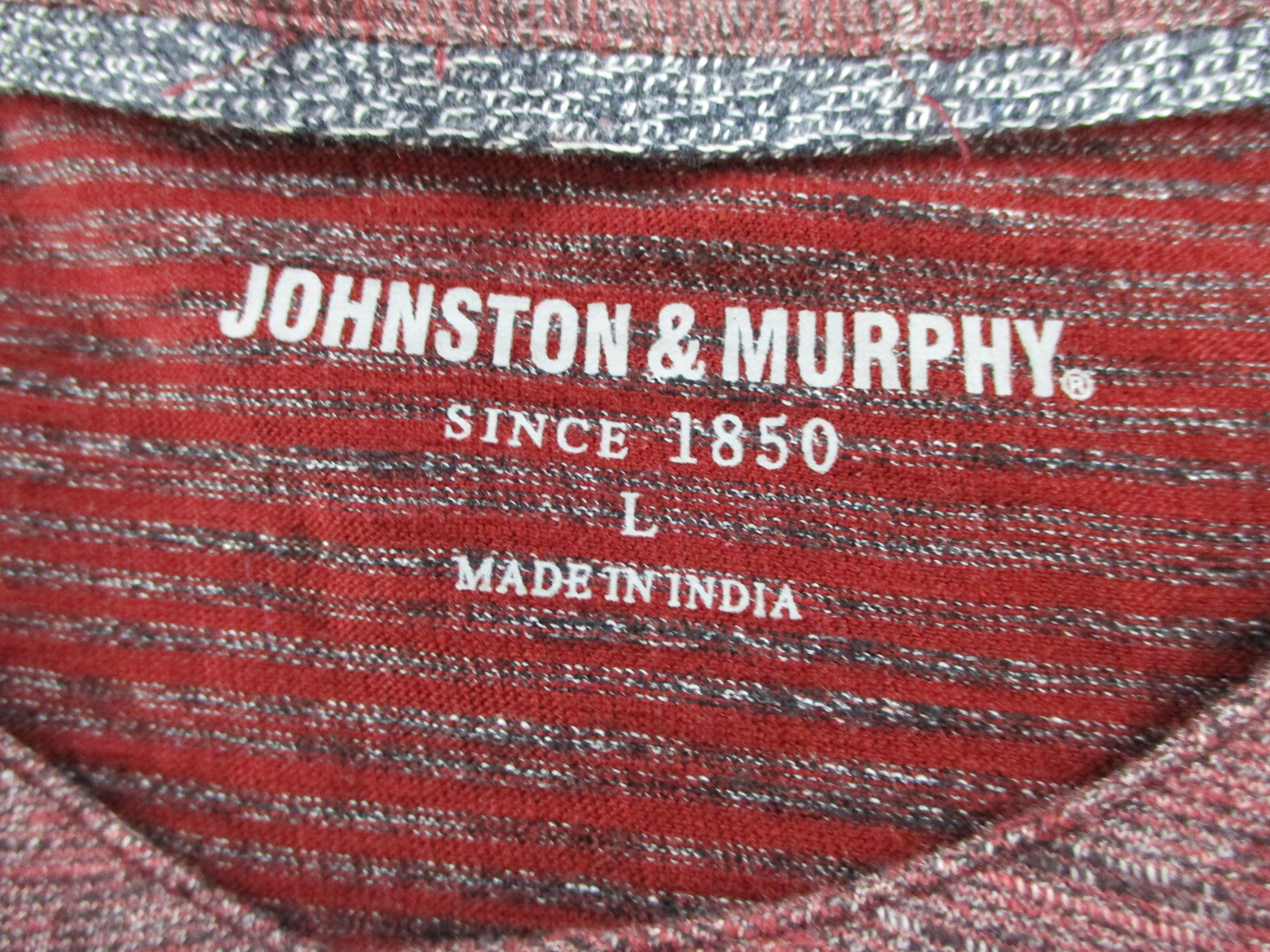 Johnston & Murphy Shirt Mens Large Red Gray Henley Long Sleeve Striped Cotton gallery
