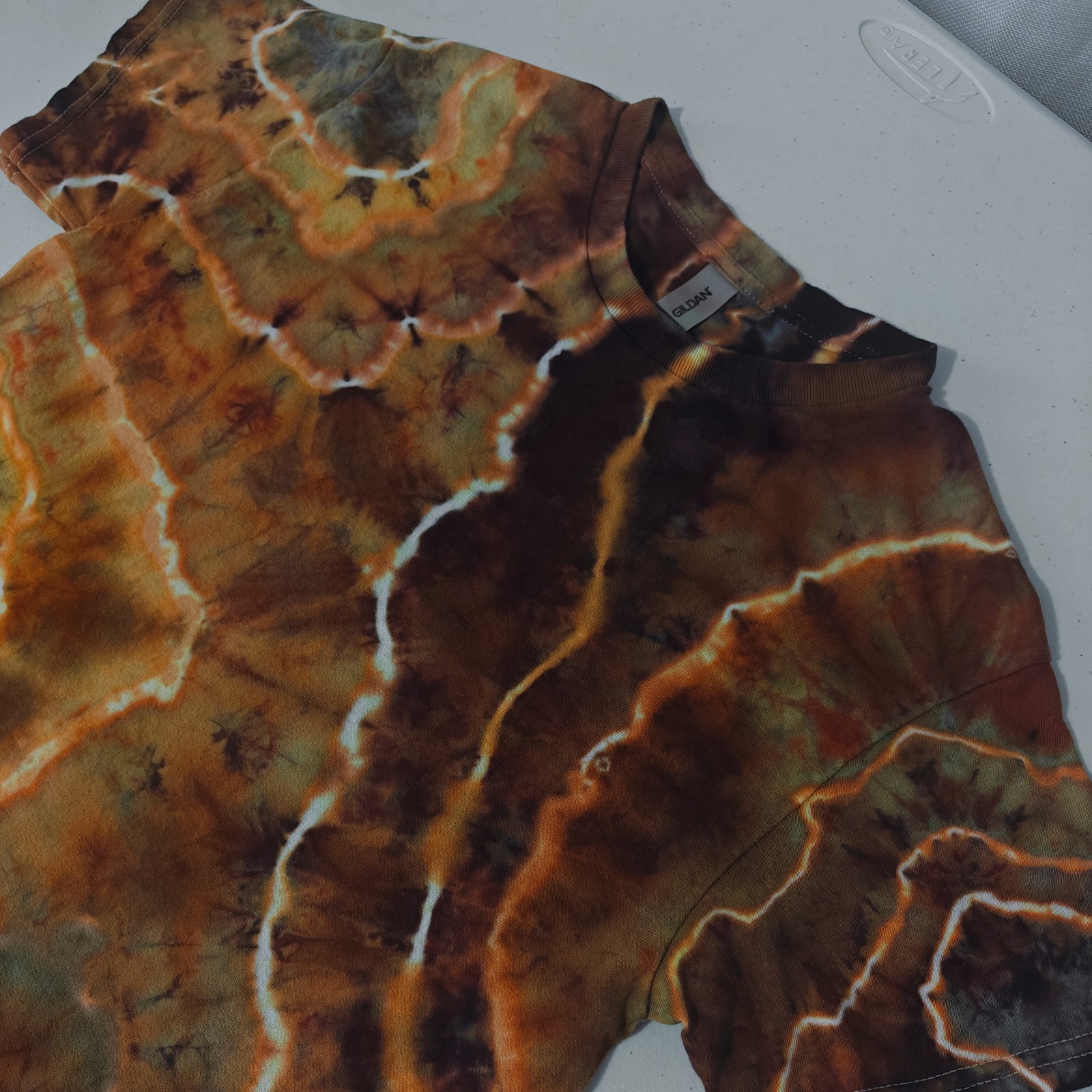 Geode Ice Tie Dye T-Shirt Gildan Adult S Small Orange Brown Earthy Handmade New gallery