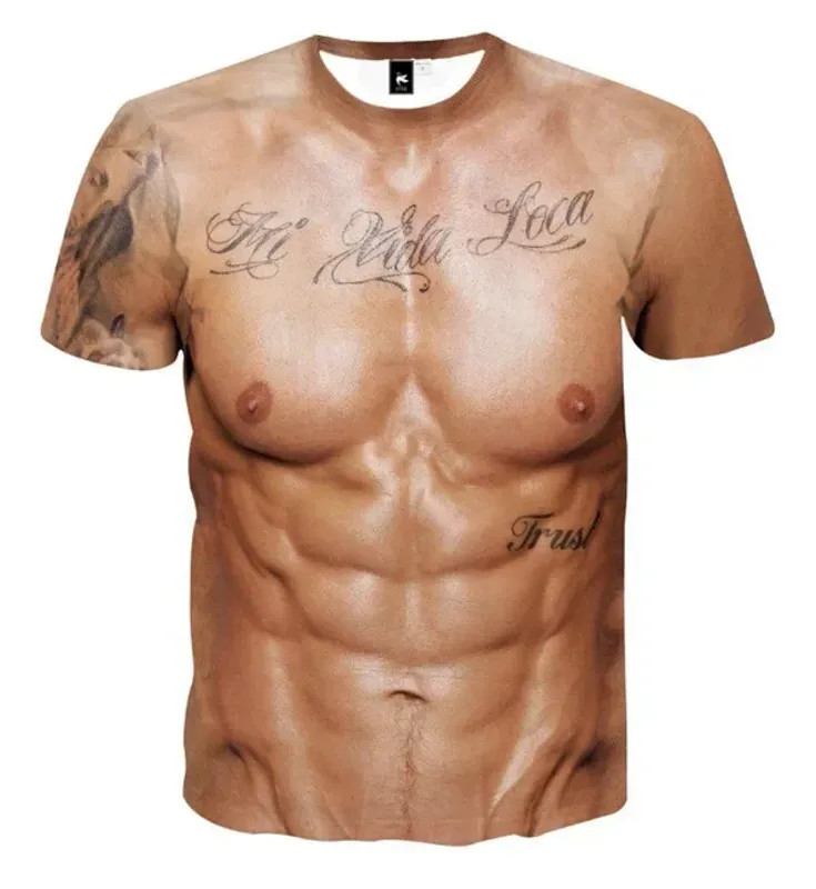 Muscle 3D T-shirt Muscle Tattoo Print T-shirt For Summer Beach Holiday Men Short gallery