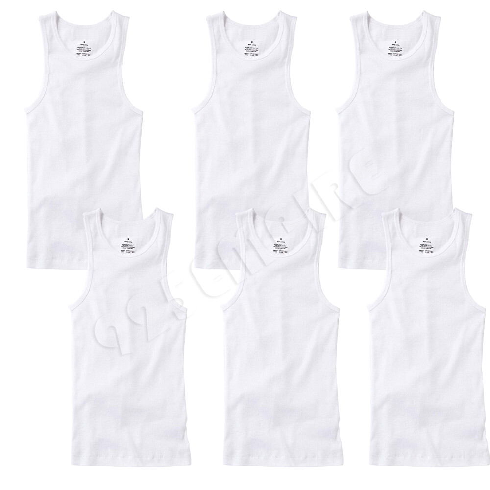 6 Pack Men Tank Top Black/White/Grey 100% Cotton Undershirt Ribbed A-Shirt gallery
