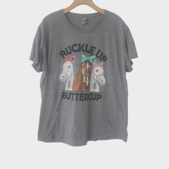 Buckle Up Buttercup T-Shirt Horses Equestrian Rodeo Western Gray Unisex 2XL