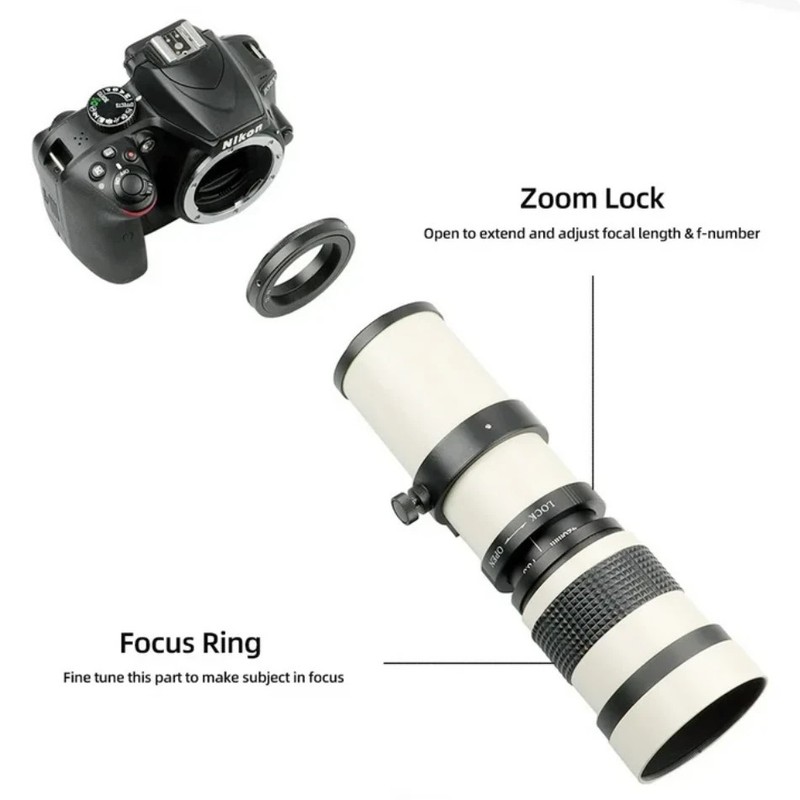 Lightdow Super Telephoto Manual Zoom Lens 420-800mm F8.3-16 With T2 Ring Adapter