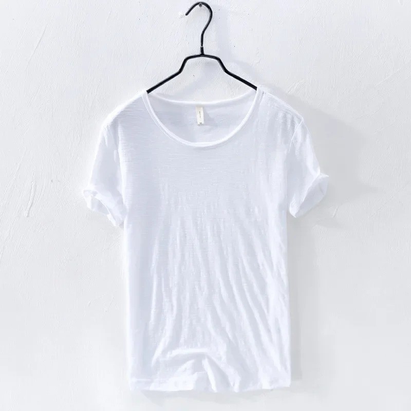 Men's Raw Edge T-Shirt 100% Cotton Retro Slim Fit Casual O-Neck Lightweight Tee gallery