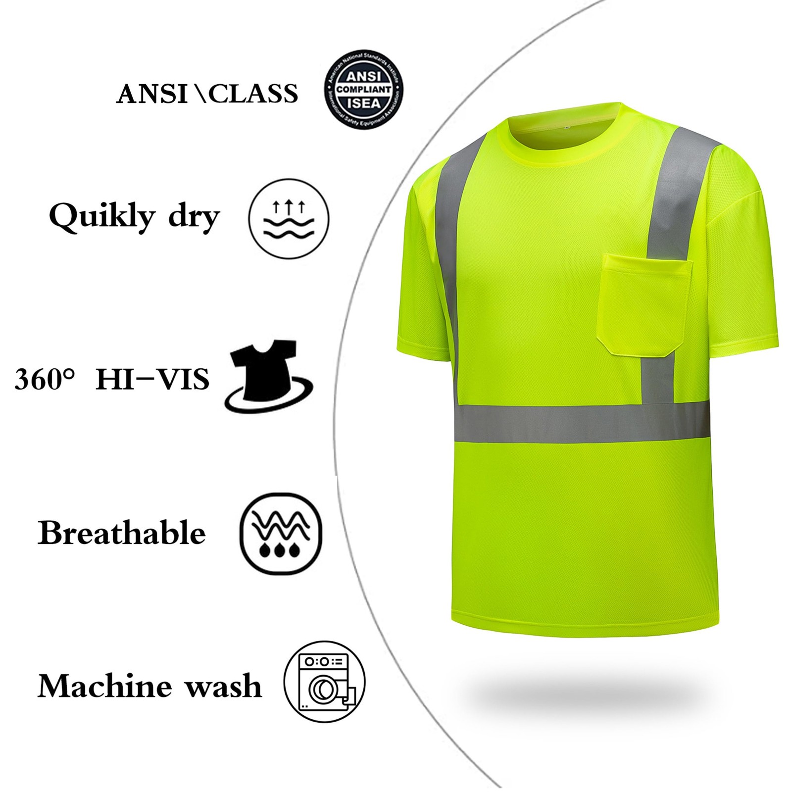 High Visibility Shirts Quick Dry Safety T Shirts with Reflective Strips and P... gallery