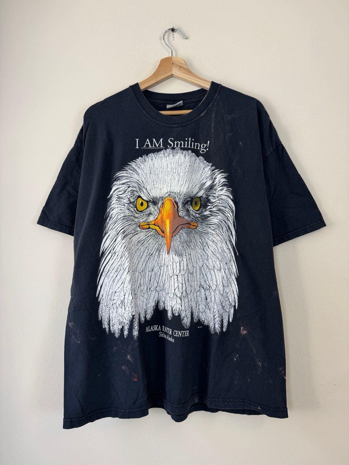 Vintage 90’s Nature Animals Bald Eagle Alaska Travel Black Tee Shirt – 2XL