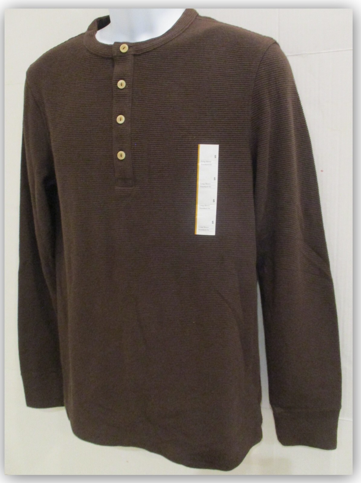 Long Sleeve Textured 4 Button HENLEY Shirts Goodfellow Tan / Brown / Green gallery
