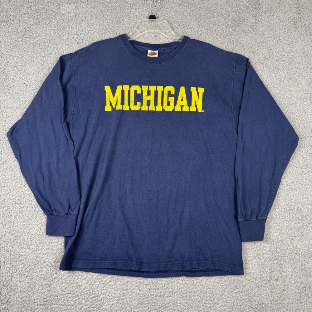 Michigan Wolverines Vintage Fruit of the Loom Lofteez Long Sleeve TShirt Blue XL