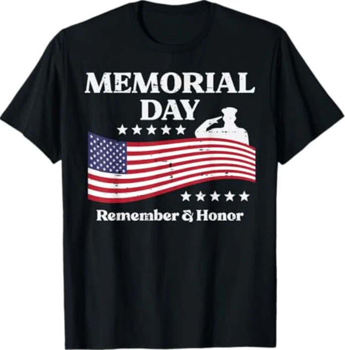 Memorial Day USA Flag Remember Honor Patriot Black T-Shirt